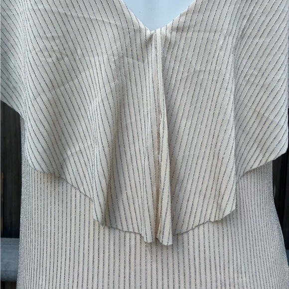 FINAL PRICE: VILA Clothes Cream Colored V-Neck Dress with Silver Pencil Stripes - Picture 3 of 6